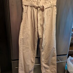 NWT Hudson Paperbag Waist Pleated Baggy Cream Denim Jeans Tie Belt Sz 32/14